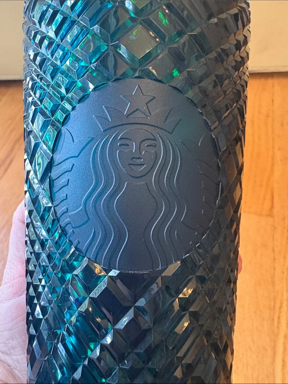 Starbucks Iridescent Teal Blue Studded Reusable 16 oz Tumbler with Straw